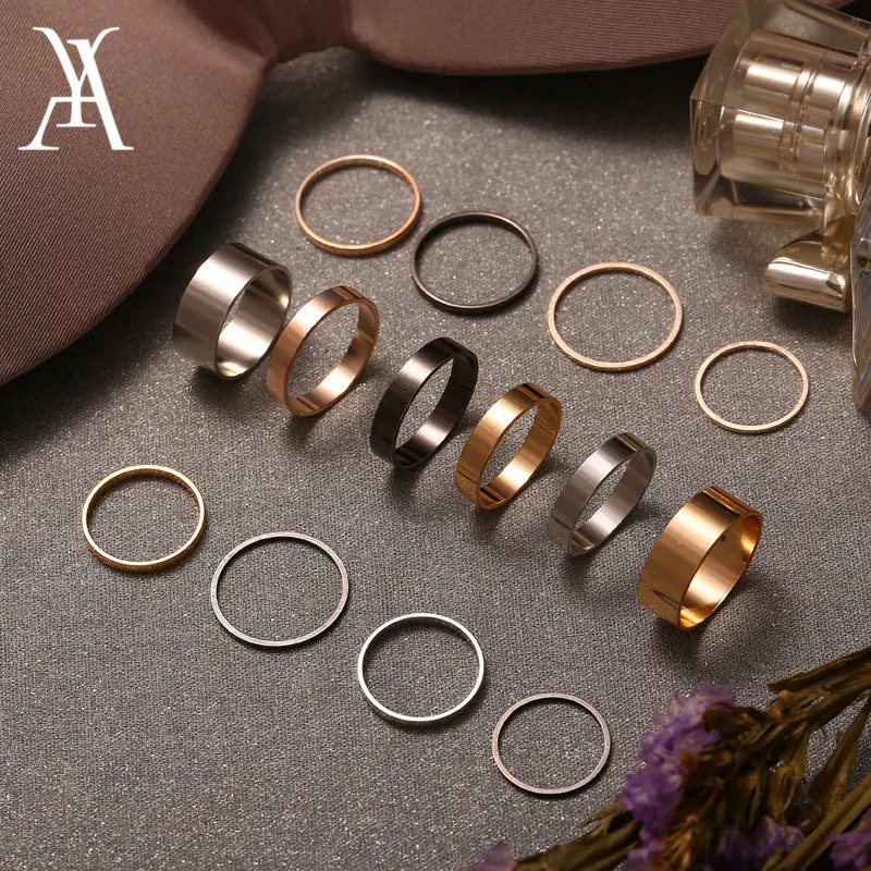 

AY Fashion Geometric Round Knuckle Rings Set For Women Vintage Gold Silver Black 3 Colors Finger Ring Female Jewelry Gifts New