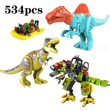 

534pcs Animal World Jurassic Dinosaur Park Tyrannosaurus Rex Rescue Dinosaur Baby Action Building Blocks Toys For Kids Gifts