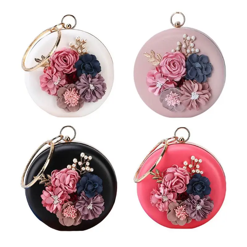 

Women Floral Rhinestone Beaded Wristlet Clutch Shoulde Crossbody Bags Purse Evening Party Bridal Handbag
