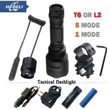 1 mode 5 mode led T6 L2 Tactical flashlight cree XML T6 XM-L2 torch led Waterproof flash light 18650 Rechargeable battery