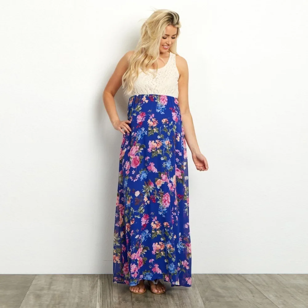 

2019 Maternity V- Neck Long Women Dress Floral Print Summer Autumn Dress Beach Maxi Dress Maternity Nursing Dress
