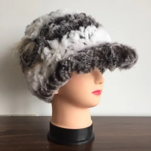 Женская натуральная шапка из меха кролика рекс для женщин модная брендовая вязаная меховая шапка DAH413 - Цвет: coffee white