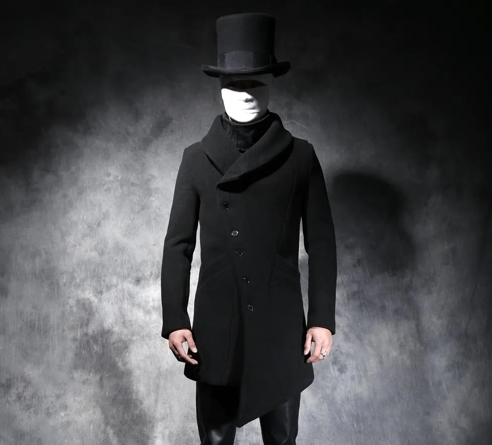 Осенне-зимнее Новое мужское длинное шерстяное пальто черного цвета, модное и Несимметричное пальто-Тренч. S-5XL