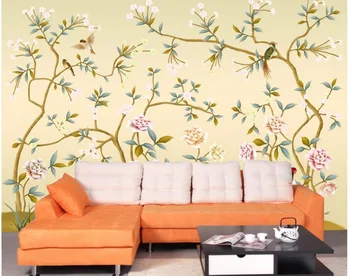 

Home Decoration Hand-painted flowers and birds crane mandarin duck custom photo wallpaper 3d living 3d wallpaper