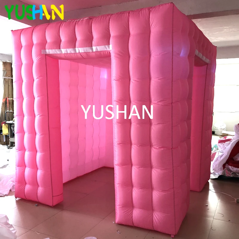 

Pink&White Inflatable Photo Booth Enclosure with 4 pcs LED Bulbs Light and inner Air Blower Cube Photo booth For Party Wedding