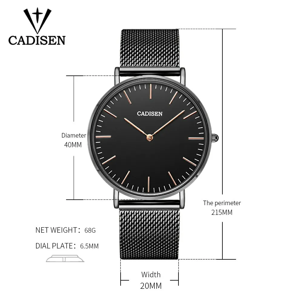 

CADISEEN Luxury Brand Quartz Watch Men fashion Steel Ultra-thin Watches dw style Men's Watch 41mm Waterproof Relogio Masculino