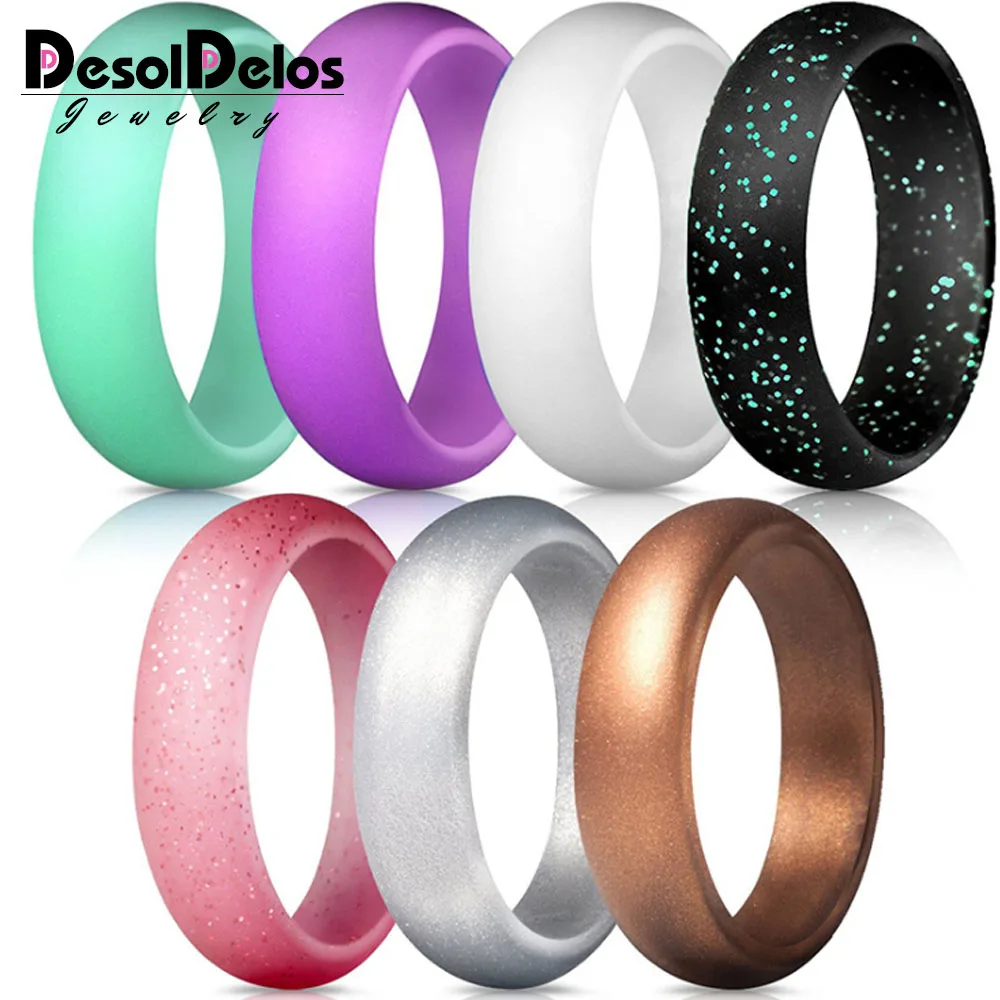 

7pcs Hypoallergenic Crossfit Flexible Silicone Ring Sport Food Grade FDA Rubber Finger Rings For Men Women Wedding Rings 2019
