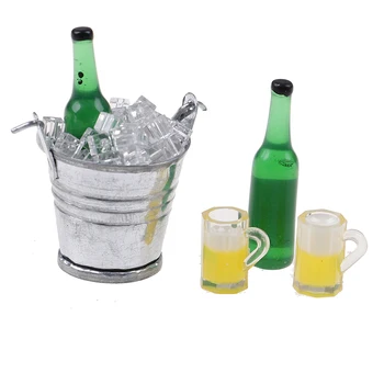 

1Set 1:12 Scale Beer Bottle + Bucket + Ice Cube + Cups Play House Food Furniture Toy Doll House Accessories Dollhouse Miniature