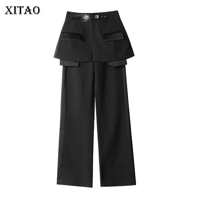 

[XITAO] Europe Fashion New Women 2019 Spring Summer Straight Solid Color Loose Pants Female Casual Pocket Full Pants DLL3191