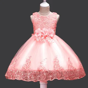 

Cute Brief Bow+Flowers Girls Dresses Fashion Formal Sleeveless Lace Princess Dress Mesh Soft Ball Gown Kids Dresses For Girls