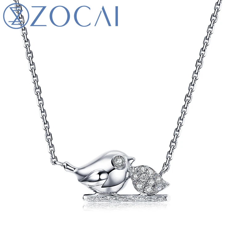 ZOCAI The Little Magpie Real 0,03 CT бриллиантовое ожерелье 18 K розовое золото(Au750) Подвеска-ожерелье JBD90281T - Цвет камня: Белый