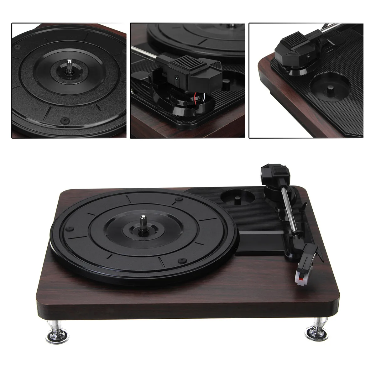 

Record Player 33RPM Antique Gramophone Turntable Disc Vinyl Audio RCA R/L 3.5mm Output Out USB DC 5V Charger Wood Color