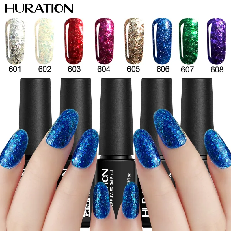 Huration Nail Products 7ML Nail Gel Polish 20 Colorful Diamond Glitter