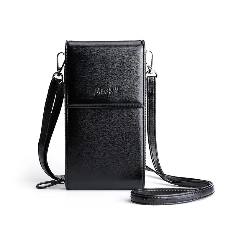 Megshi сумка для мобильного телефона с кармашком для карт, длинная сумка на одно плечо с косым крестом, Большая вместительная многофункциональная сумка для мобильного телефона - Цвет: Black