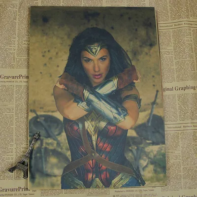 Винтажный бумажный Ретро аниме постер-Wonder Woman DC-poster cudi poster/Винтажный домашний Настенный декор - Цвет: Армейский зеленый