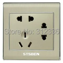 Алюминий Drawbench международный стандарт 7 отверстий разъем 10A розетки Мощность цвета шампанского настенный выключатель