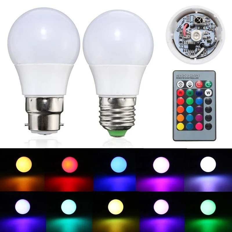 Dimmable RGB светодиодный Изменение цвета освещения лампа + 24 ключ пульта дистанционного управления AC85V-265V 3 Вт E27/B22