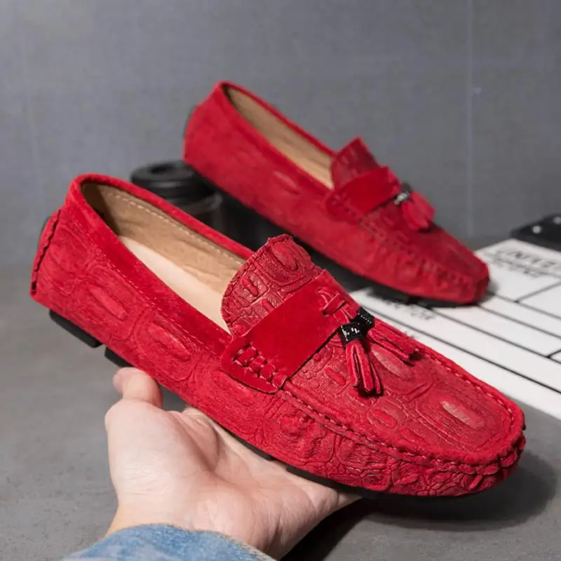 Romмедаль/Новое поступление; цвет синий, красный; лоферы в британском стиле; модная повседневная обувь с кисточками; дышащие мужские водонепроницаемые мокасины; нескользящая износостойкая обувь; - Цвет: Красный
