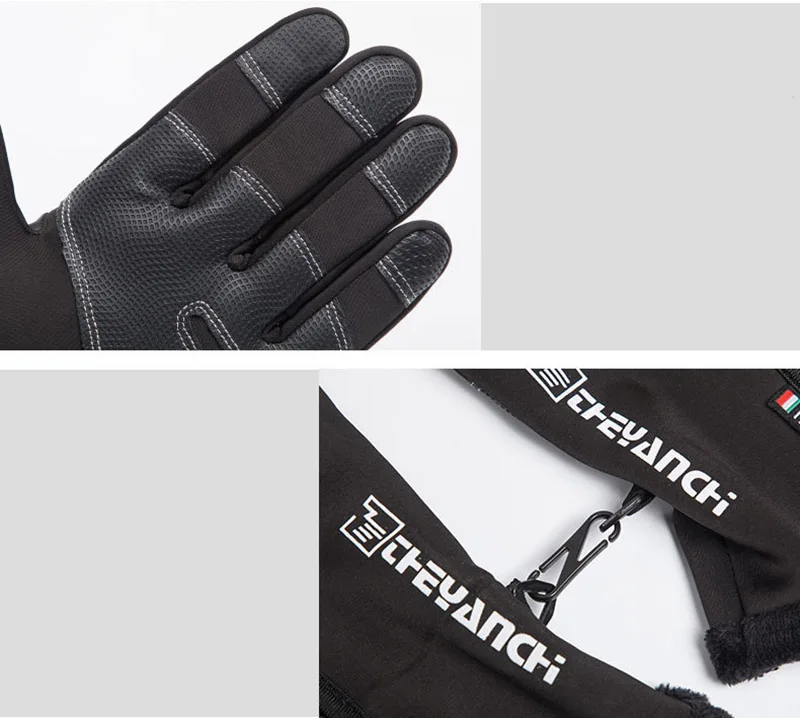 Men Women Sports Fitness Non-slip Cycling Gloves Winter Plus Plush Thick Warm Touch Screen Motorcycle Zipper Ski Glove C57