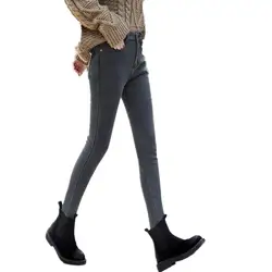 Зимние Бархатные брюки джинсы женские флисовые теплые Стрейчевые узкие джинсы Torusers Mujer Slim Femme с высокой талией узкие брюки