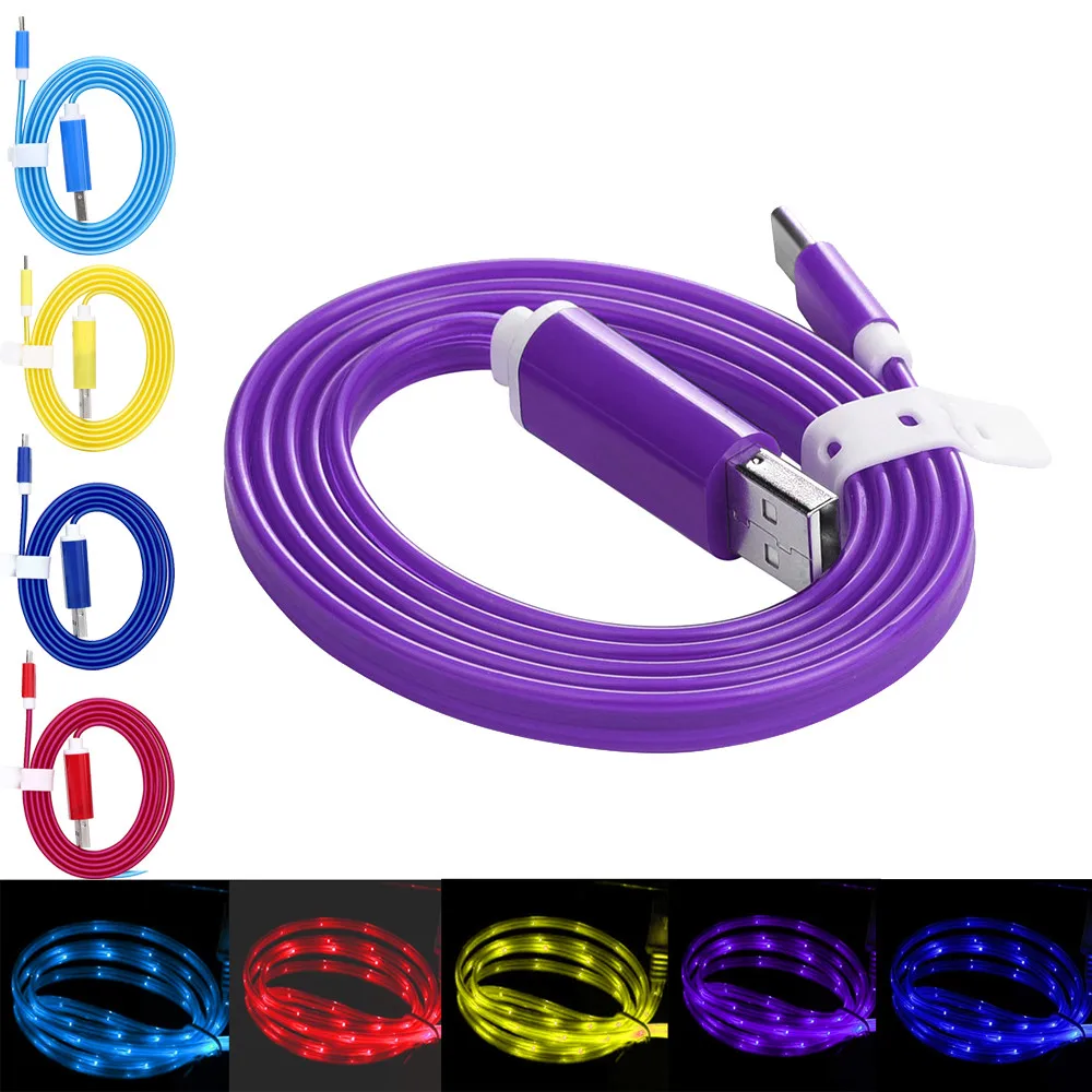 Новый дизайн для USB 3 1 LED Light C Type зарядный кабель зарядки данных Samsung Galaxy S8 Motorola Oneplus