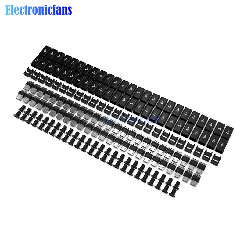 

100Pcs/Lot Micro USB Male Plug Connectors Kit With Covers Black Color For Diy