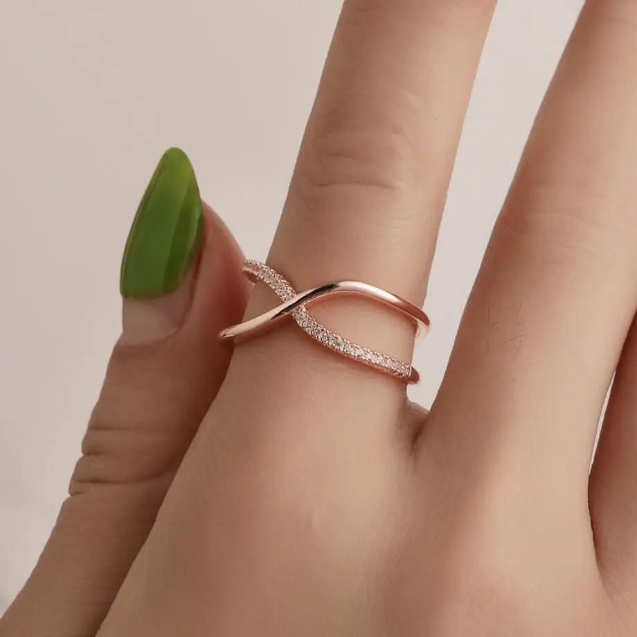 

Finger X Rings for Women Valentine Present Fashion Spiral CZ Crystal Gold Silver Color Mid Ring Cubic Zirconia Promise Jewelry
