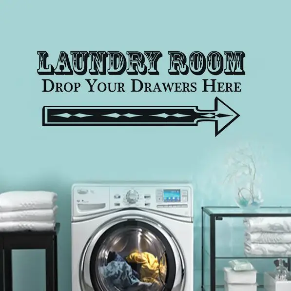 Vinyl Wall Sticker Laundry Room Decor Drop Your Drawers Quote Vinyl