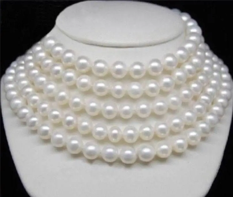 

FREE SHIPPINGNATURAL 9-10mm AAA WHITE AKOYA PEARL NECKLACE100" BV331