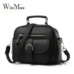 Winmax для женщин маленький кожаный сумки на плечо обувь для девочек Crossbody сумка женская и кошелек Femme Sac Epaule bolso черный