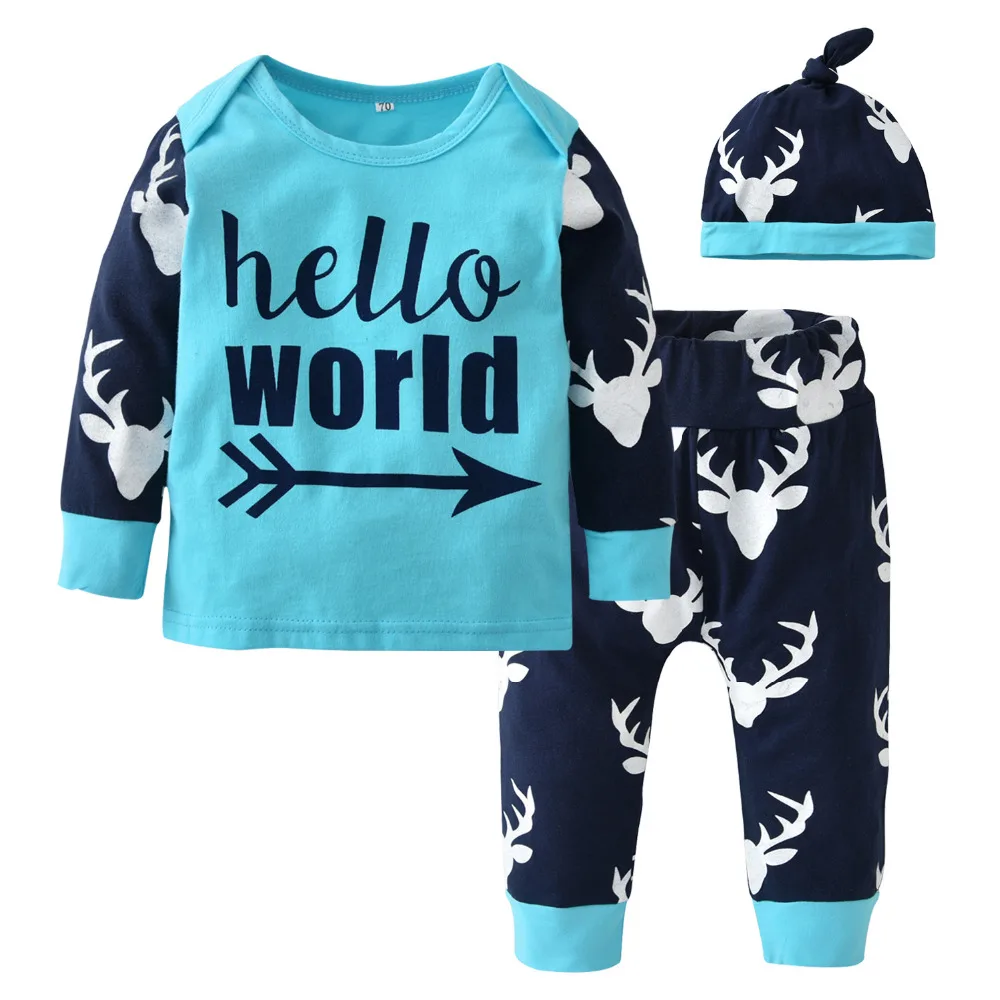 

Newborn Baby Boy Christmas Clothing Set Long Sleeve Letters T-shirt+Deer Pants+Hat Toddler 3/Pcs Suit Cute Baby Boys Clothes