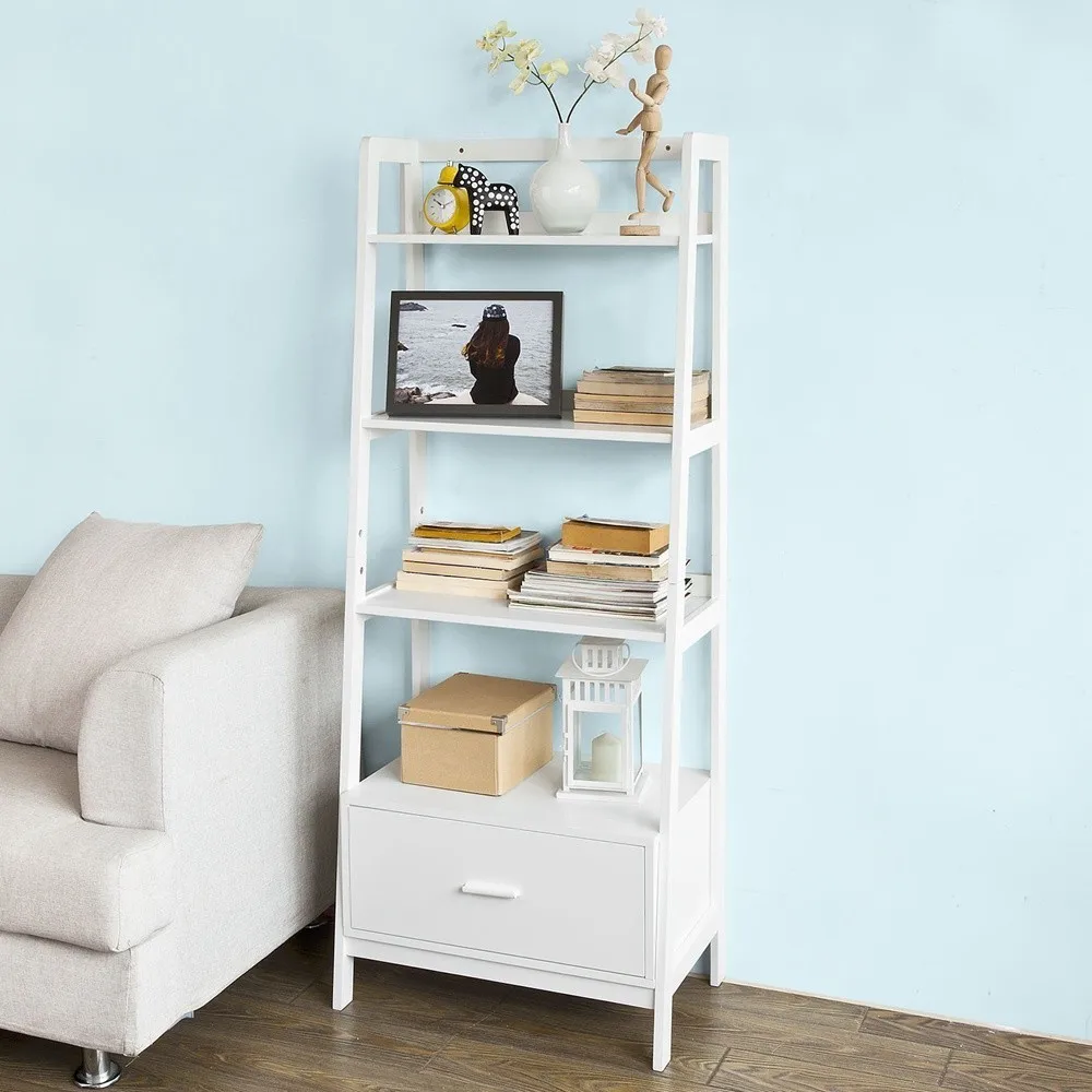 SoBuy FRG116-W, White Storage Display Shelving Ladder Shelf Bookcase with Drawer and 4 Shelves SoBuy FRG116-W, White Storage Display Shelving Ladder Shelf Bookcase with Drawer and 4 Shelves