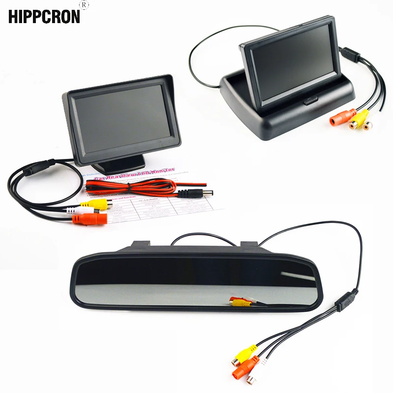 Hippcron LCD 자동차 모니터 4.3/5 인치 TFT 디스플레이 데스크탑/접이식/거울 4.3/5'' 비디오 PAL/NTSC 자동 주차 후면보기 백업