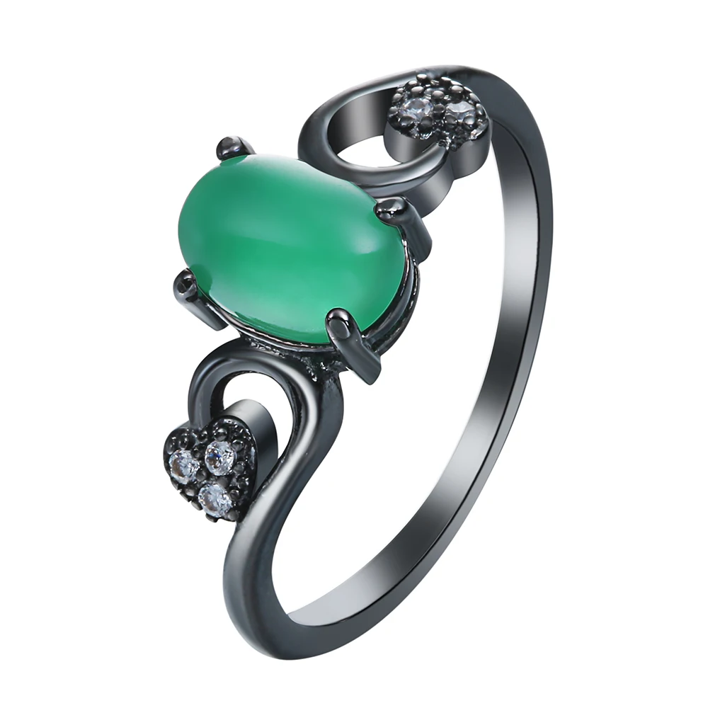 Hainon Vintage Green Opal Oro Nero Di Colore Anelli Di Promessa Hot Principessa Zircone Cubico Di Fidanzamento Anello Del Partito Regali Per Le Donne