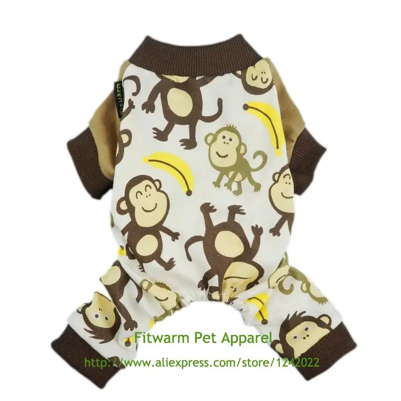 Fitwarm мягкая хлопковая Очаровательная обезьянка собачья Пижама рубашка одежда для домашних животных коричневый XS маленький средний большой Чихуахуа Тедди