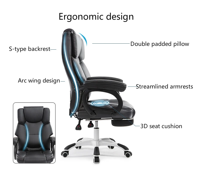 Многофункциональный массаж стул утолщаются удобные компьютерные кресла поднял вращения кресло с подножкой ПУ вращающееся кресло