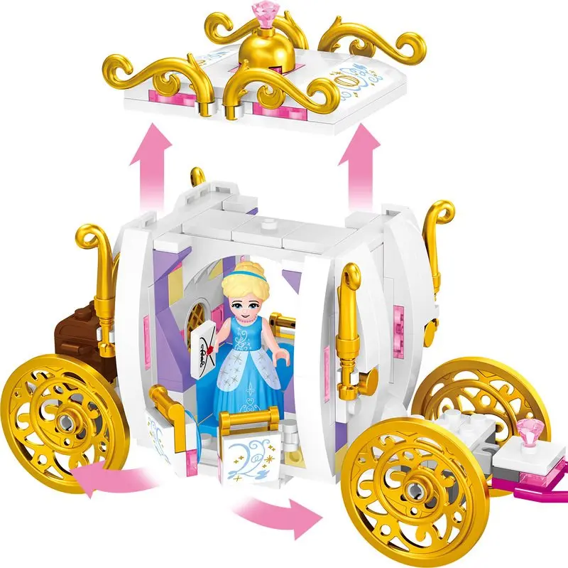 Disney Toys Frozen Princess Castle Cinderella'S Enchanted Fairy Godmother Cinderella Building Blocks Birthday Gift For Children