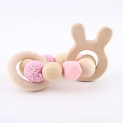 1 шт. ручной браслет деревянный Прорезыватели новорожденных подарки бук кролик кулон детские детская погремушка-прорезатель для зубов