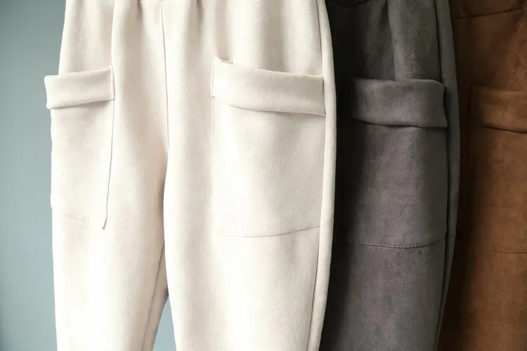 Skup Elastyczny, wysoki stan kobieta dna zimowe spodnie obcisłe jesienne capris kobiety zamszowe duża kieszeń spodnie typu marchewki spodnie casual kobieta