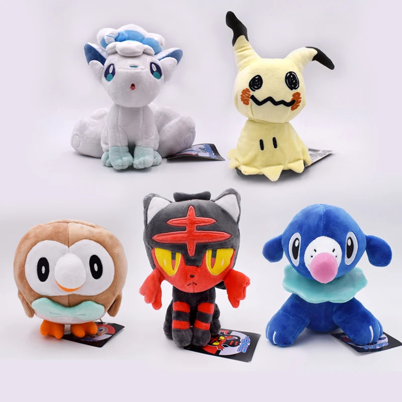 

18-20 cm 5 Stijlen/Set Alola Vulpix Mimikyu Litten Rowlet Popplio 7-8 "Pluche Pop knuffels Gratis Verzending