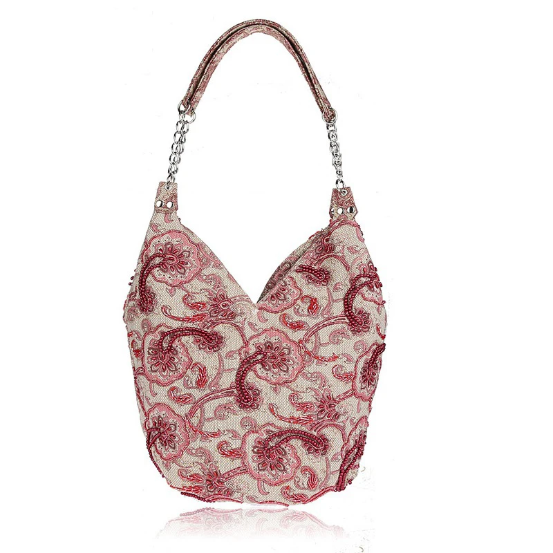 

Fashion Beading Women Vintage Handbag High Quality Linen Girls Single Shoulder Bag Thick Casual Bag Sac a main