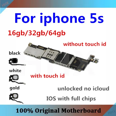 Для iPhone 5S материнская плата с/без разблокировки touch ID для iPhone 5S карта/плата 16 г/32 г/64 г официальная ios черный/белый/золотой