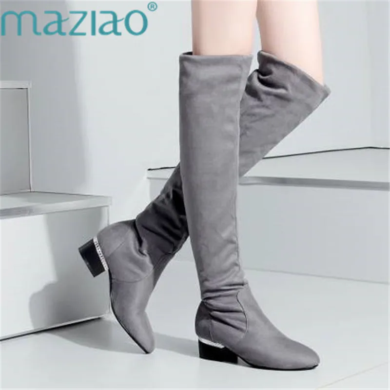 

2018Women Boots Autumn Thigh High Boots Med Heels Shoes Winter Sexy Comfortable Round Toe Over The Knee Boots Size 32-43 MAZIAO