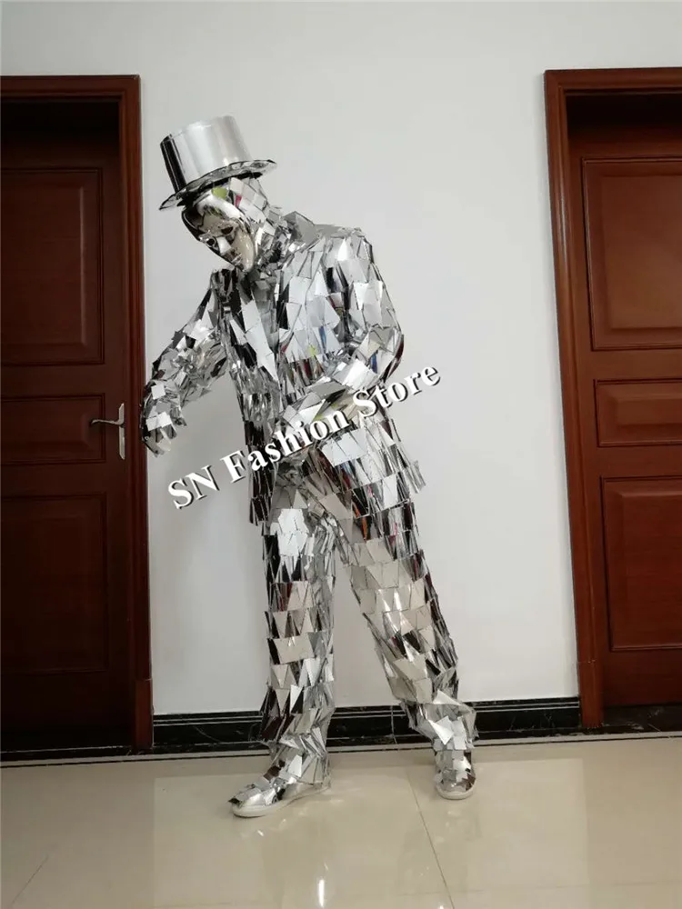 LZ19 мужской серебряный зеркальный костюм для подиума, шоу, сценическая одежда, костюмы для бальных танцев, вечерние костюмы для выступлений, костюмы для диджеев, маска для бара