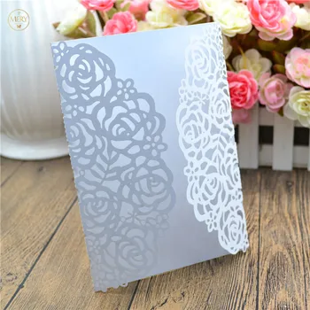 

White rose wedding elegant laser cut invitations
