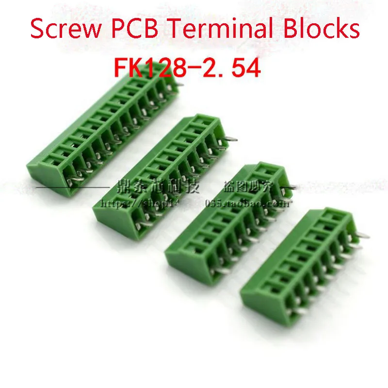 

10pcs/lot Screw PCB Terminals KF128-2.54mm Copper Environmental 2p/3/4/5/6/7/8/9/10P Green