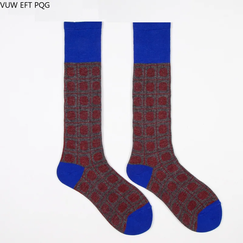 Осенне-зимние красные сетчатые с синей прострочкой Хлопковые женские носки с волнистыми точками Японские Женские носки до икры