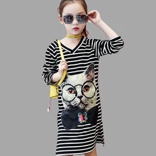 Платья для девочек, платья с длинными рукавами весенне-осеннее праздничное платье для девочек с рисунком кота Одежда для девочек-подростков 8, 10, 12 лет