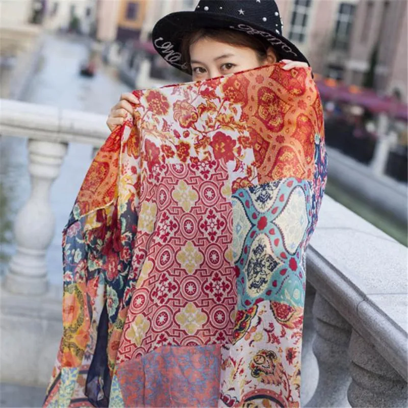  Hot Spring Summer Ladies Ethnic Style Scarf Beach Head Sarong Wrap Shawl handkerchief women's scarv