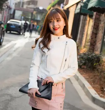 

Spring and Autumn PU Motorcycle RideJacket Lady Short Fashion Design Leather Coat Jacket Jacket Casual Windbreaker Punk